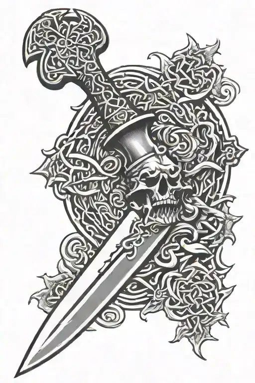 Toferner Medieval Celtic knife wityh image of hell imposed onto the blade  tattoo design idea