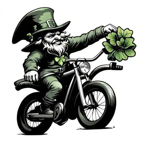 evil leprechaun riding a bike tattoo design idea