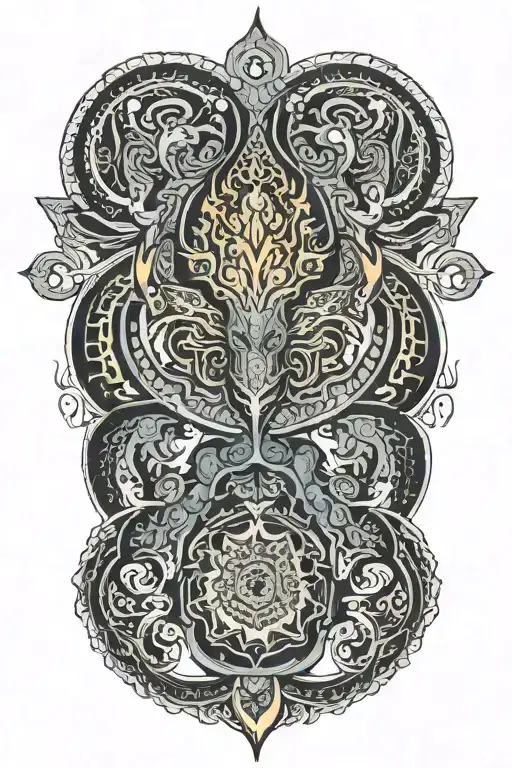 Serpent of flames from knee, turning into fractal patterns and glowing mandala on thigh, symbolizing order from chaos. tattoo design idea