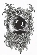 white zombie & biohazard symbol intertwined within an eye  tattoo design idea