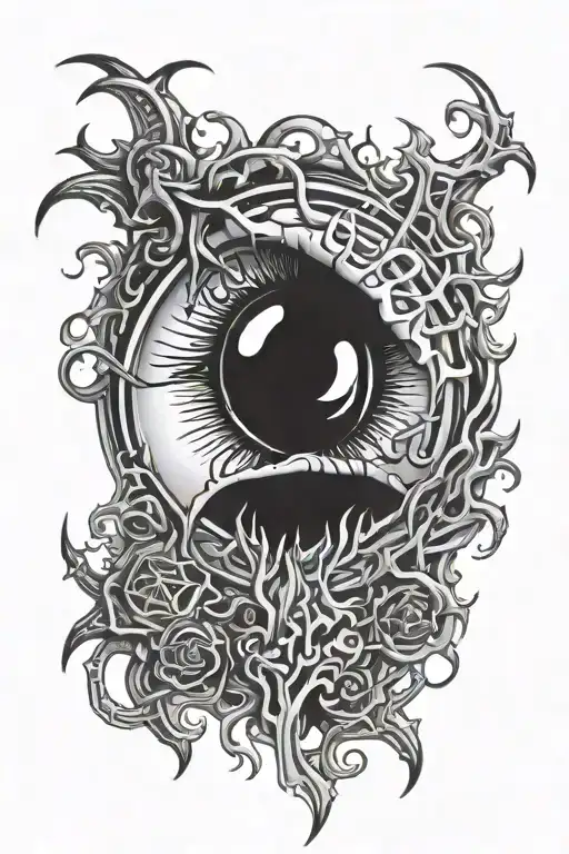 white zombie & biohazard symbol intertwined within an eye  tattoo design idea