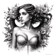 Sexy Girl, Huge Boobs, Cleavage, Petite, Pure White Eyes, no Clothing tattoo design idea