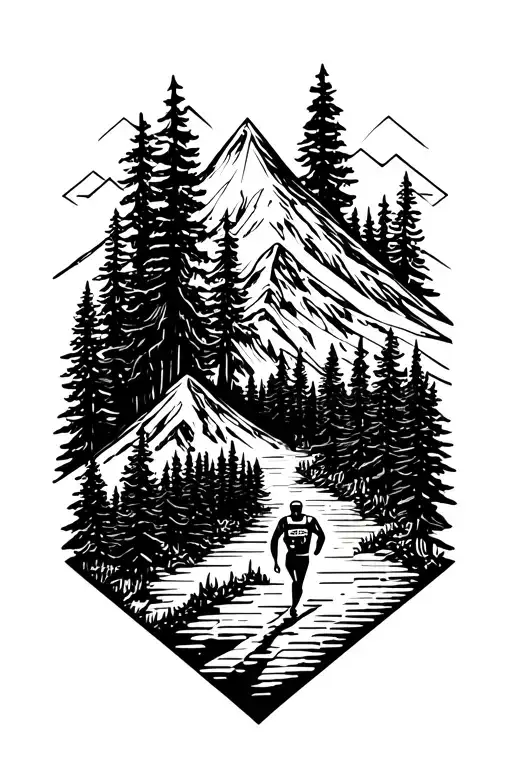 mountain, wild, trail running, runner, forest tattoo design idea