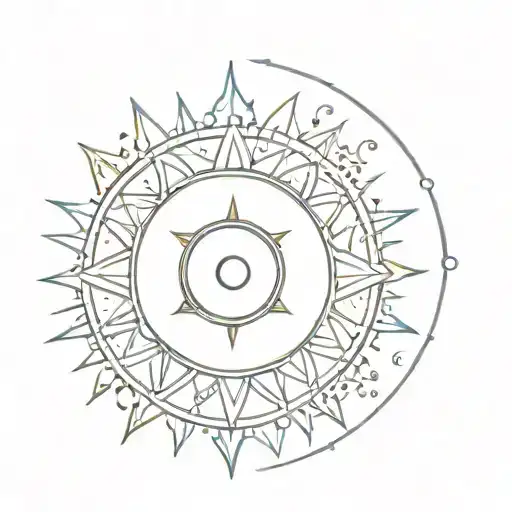  "Harmony of Nature and Astrology"  simple arm tattoo  :  Central Motif: A stylized sun, representing Leo, with rays tattoo design idea
