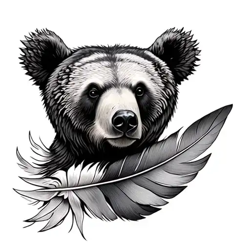 bear and dove feather tattoo design idea