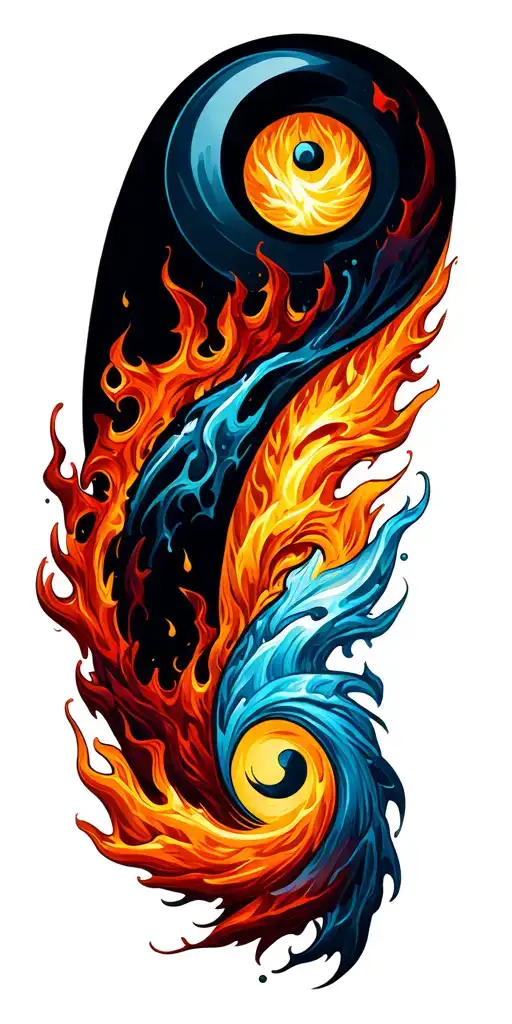 fire and ice yin yang symbol tattoo design idea