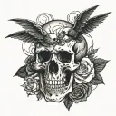 skull, freedom and rose tattoo design idea
