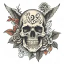 skull, freedom and rose tattoo design idea