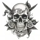skull, freedom and rose tattoo design idea