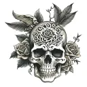 skull, freedom and rose tattoo design idea