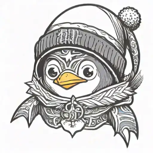 penguin wearing a beanie tattoo design idea