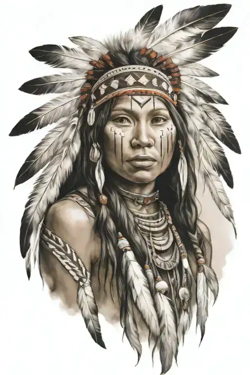 young adorable native american woman tattoo design idea