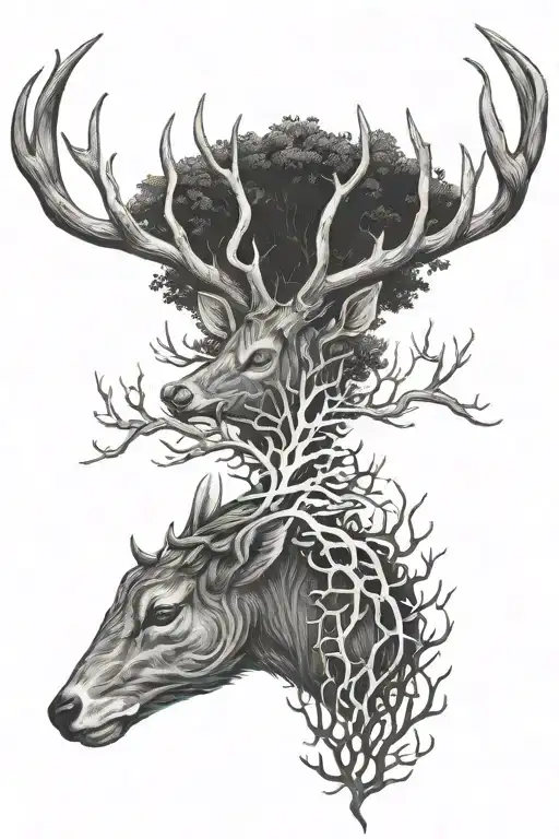 a Stag with tree horns tattoo design idea