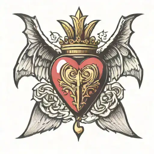 sacred heart with bat wings tattoo design idea