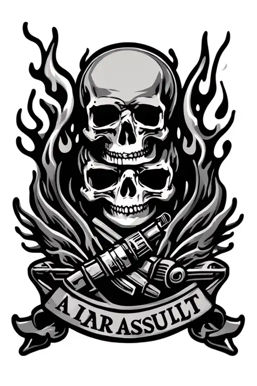air assult badge with flames and skulls tattoo design idea