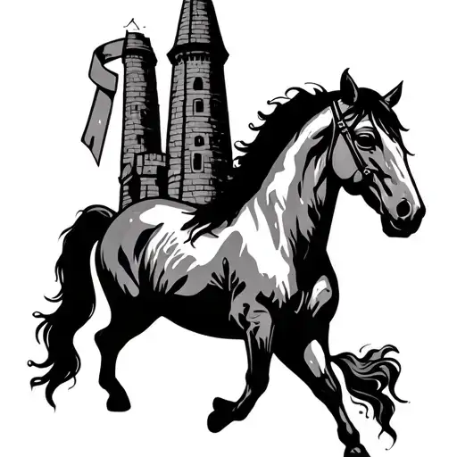 glastonbury festival ribbon tower with horse on ketamine tattoo design idea