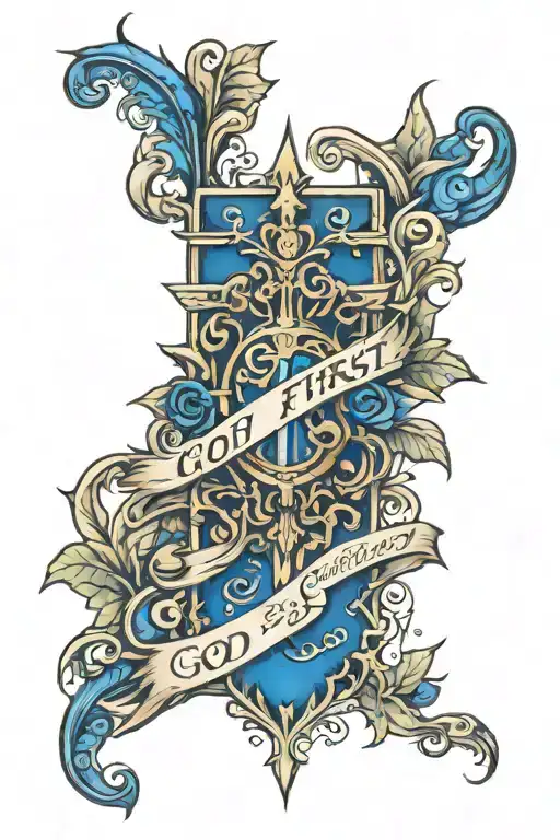 God First vertical in a line in royal blue  tattoo design idea