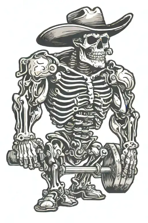 cowboy skeleton weight lifter tattoo design idea