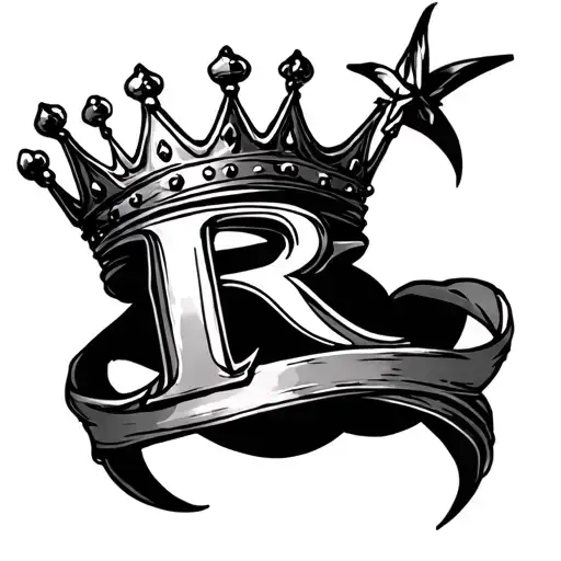 R With Crown tattoo design idea