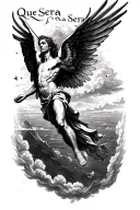 icarus falling from the sky with que sera sera written  tattoo design idea