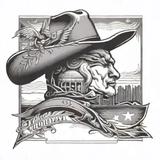 An abstract representation of the state of Alabama with a cowboy hat and crane incorporated into the design tattoo design idea