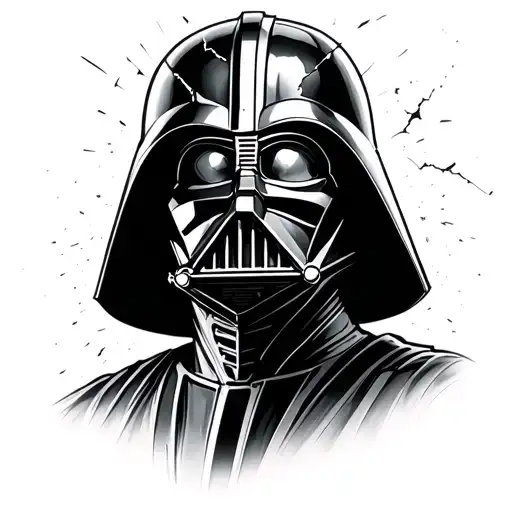 Darth Vader/aniken head cracked helmut side view though camera lens tattoo design idea