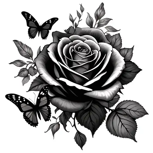 roses and butterflies tattoo design idea