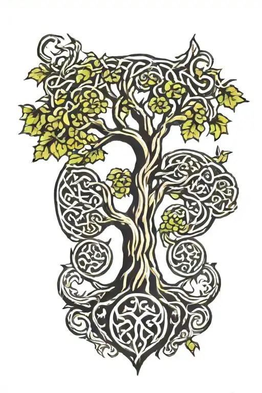 Celtic wolf paw print with tree of life intertwined tattoo design idea