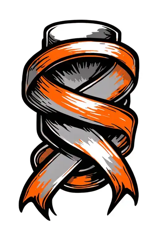 orange cancer ribbon wrapped tightly around geographic design tattoo design idea