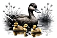 Mother duck, with 2 ducklings. tattoo design idea