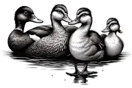 Mother duck, with 2 ducklings. tattoo design idea
