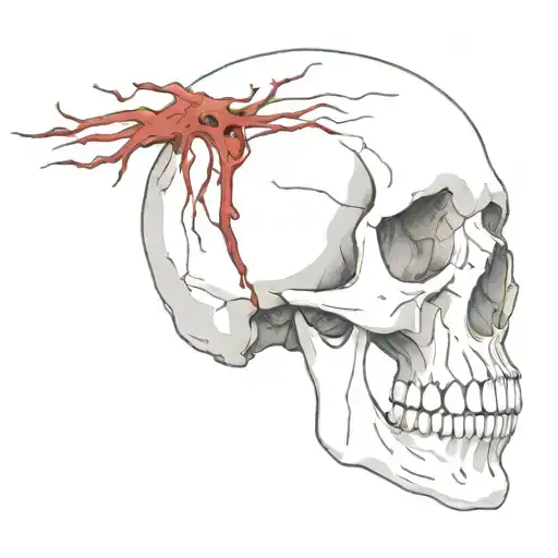 spine attached to a skull with blood coming out of the eyes tattoo design idea