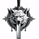 GERALT Silver Sword (Witcher 3) with the wolf coat of arms in the fist of the sword and the signs (magic symbols) along the tattoo design idea