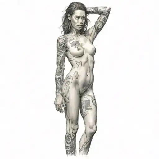 petite,nude,sexy,full body,female,worrior,anatomically correct,realism tattoo design idea