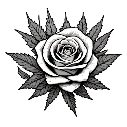 weed and roses wrapped tattoo design idea