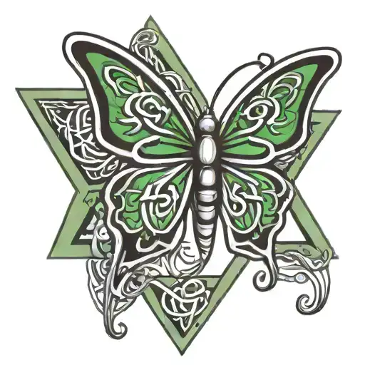 simple green celtic knot butterfly inside large triangle tattoo design idea