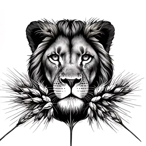 Lion eyes tattoo looking over wheat plant on back of forearm tattoo design idea