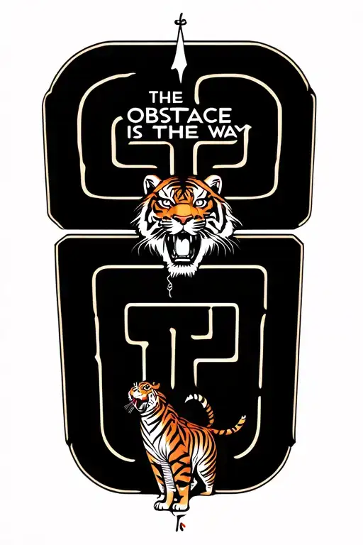"The obstacle is the way" maze and compass and tiger tattoo design idea