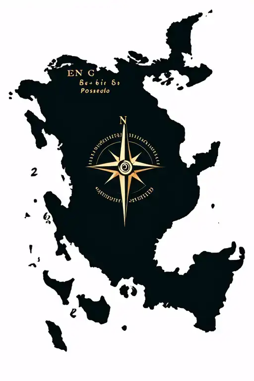 Poseidon starting at the top then a latitude/longitude map of the Caribbean island with a compass and end  with a ryuji tattoo design idea