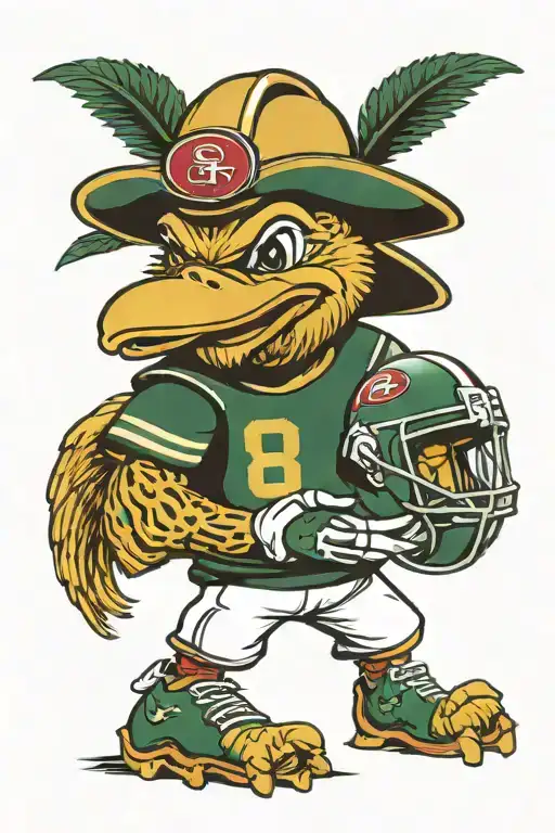 oregon ducks mascot wearing san francisco 49ers helmet tattoo design idea