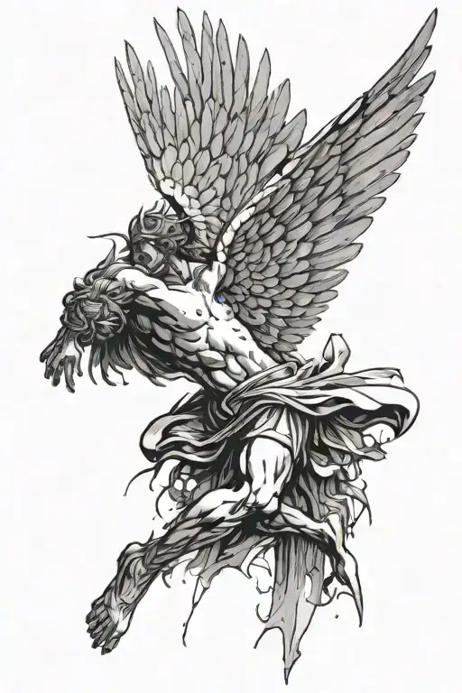A scene of Icarus mid-fall, his wings cracked or melting as he descends. This can be done in a more abstract or minimali tattoo design idea