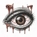 Realistic human eye crying blood and melting tattoo design idea