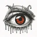Realistic human eye crying blood and melting tattoo design idea