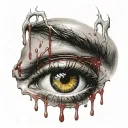 Realistic human eye crying blood and melting tattoo design idea