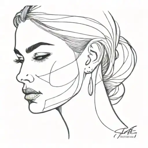 A face of a beautiful woman in a one-line design, showcasing one side of the face. tattoo design idea
