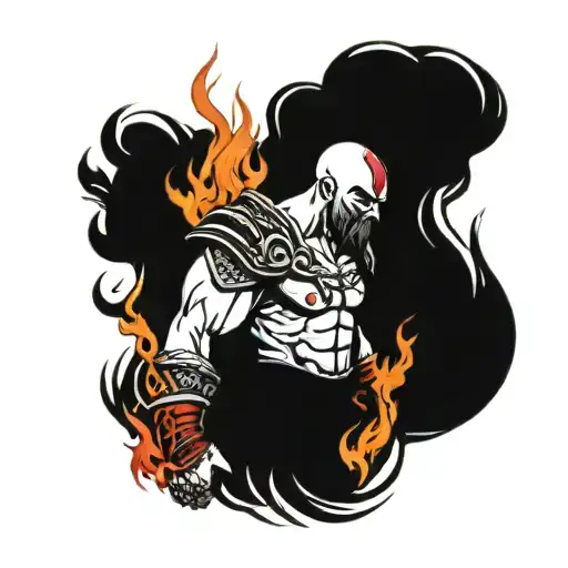 kratos with fire flames tattoo design idea