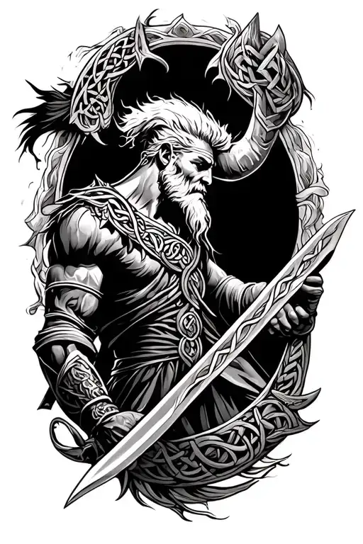 irish celtic sea warrior battling tattoo design idea