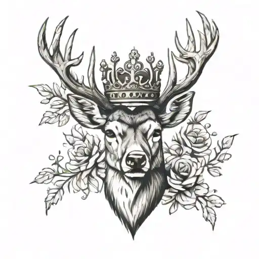 deer head and crown tattoo design idea