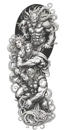 Thor battling a fierce Medusa in a mythical showdown tattoo design idea