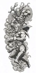 Thor battling a fierce Medusa in a mythical showdown tattoo design idea